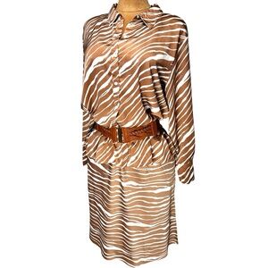 Satin Babydoll Slip Dress & Matching Top 2pc Set Brown Zebra Print Mob Wife Sz L